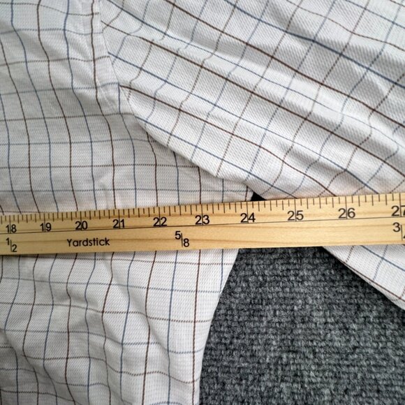 Peter Millar Men Button Up Shirt Long Sleeve 16.5 Cotton Blue Brown Check Adult - Picture 5 of 12